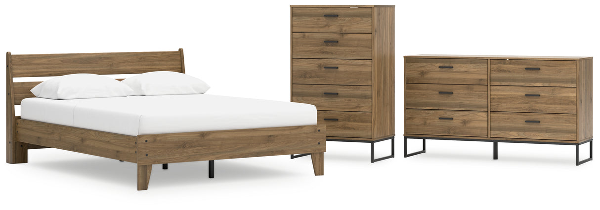 Deanlow Queen Platform Panel Bed with Dresser and Chest in Honey from Ashley - Luna Furniture