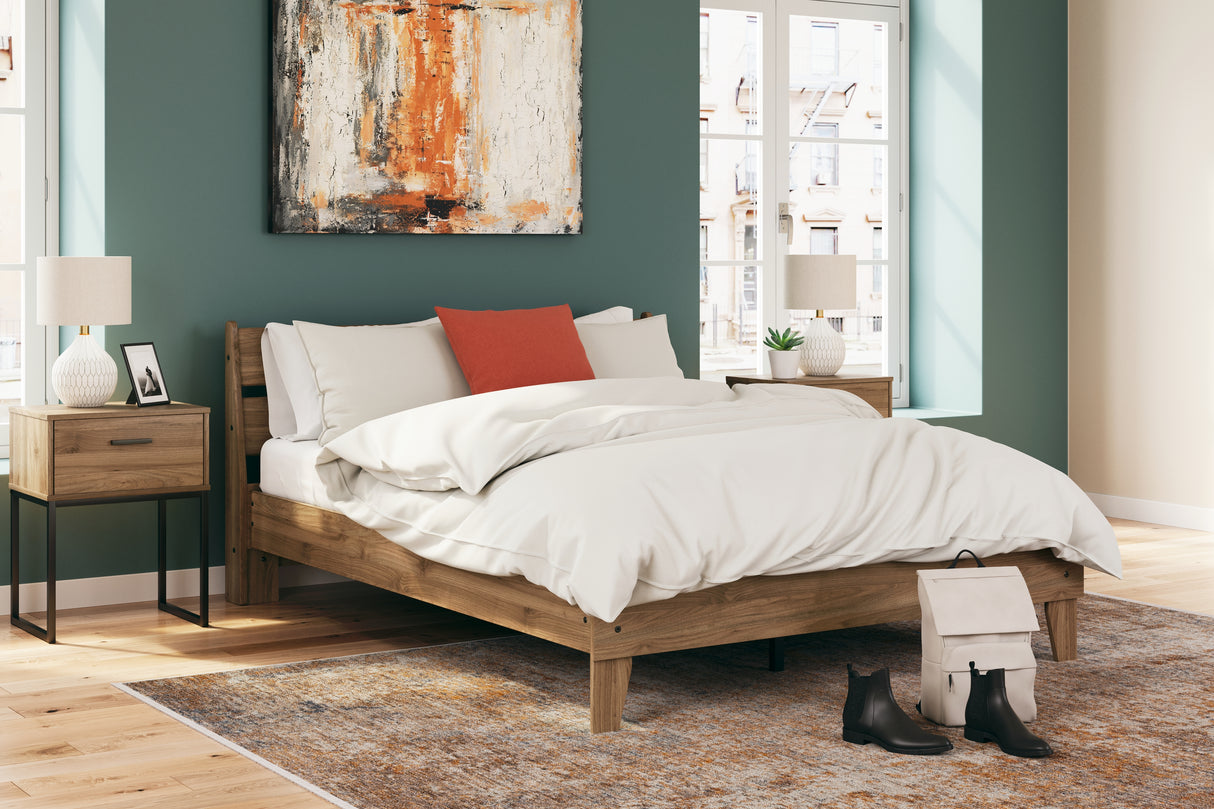 Deanlow Queen Platform Panel Bed with Dresser and Chest in Honey from Ashley - Luna Furniture