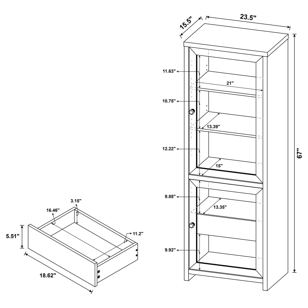 Denison Black 67-inch 2-Door Media Tower Storage Cabinet from Coaster - Luna Furniture