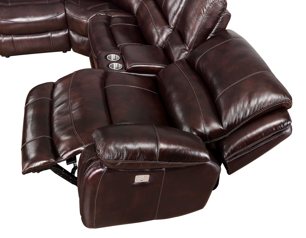 Denver Brown Dual-Power 6-Piece Leather Sectional from Steve Silver - Luna Furniture