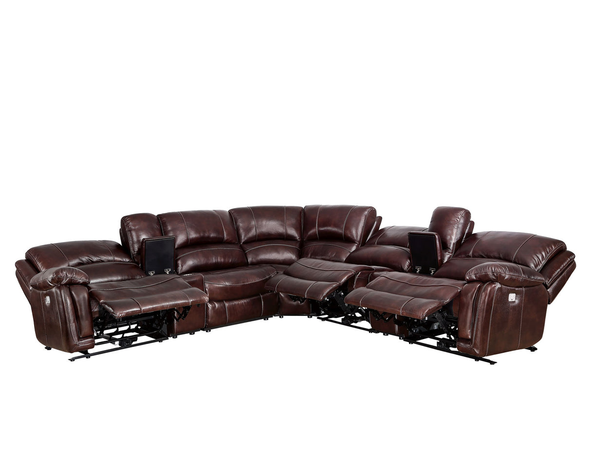 Denver Brown Dual-Power 6-Piece Leather Sectional from Steve Silver - Luna Furniture