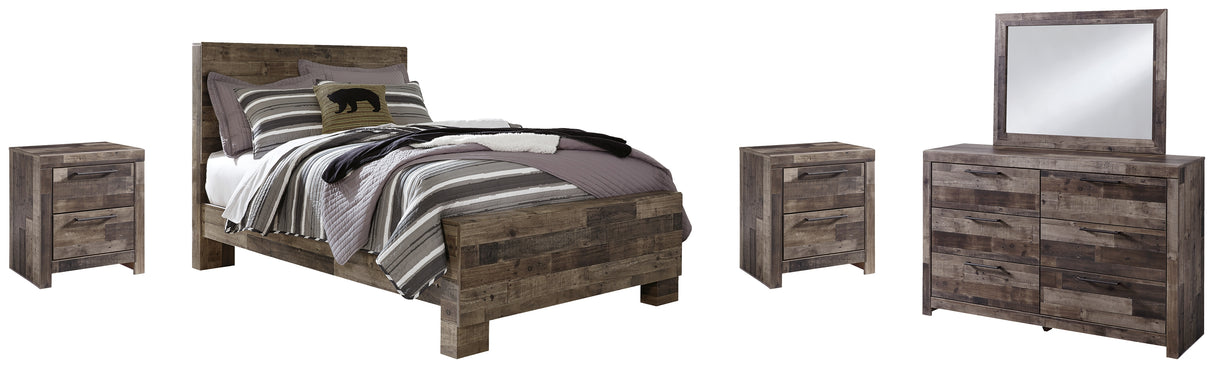 Derekson Full Panel Bed with Mirrored Dresser and 2 Nightstands in Multi Gray from Ashley - Luna Furniture