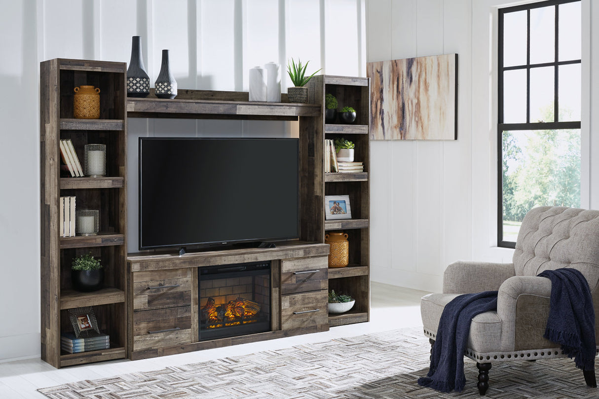 Derekson Multi Gray 4-Piece Entertainment Center with Electric Fireplace from Ashley - Luna Furniture