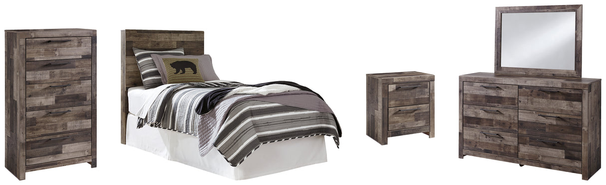 Derekson Twin Panel Headboard Bed with Mirrored Dresser, Chest and Nightstand in Multi Gray from Ashley - Luna Furniture