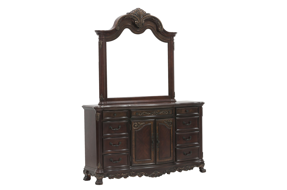 Deryn Park Cherry 5-Piece Queen Sleigh Bedroom Set (Queen Bed, Nightstand, Dresser, Mirror, Chest) from Homelegance - Luna Furniture