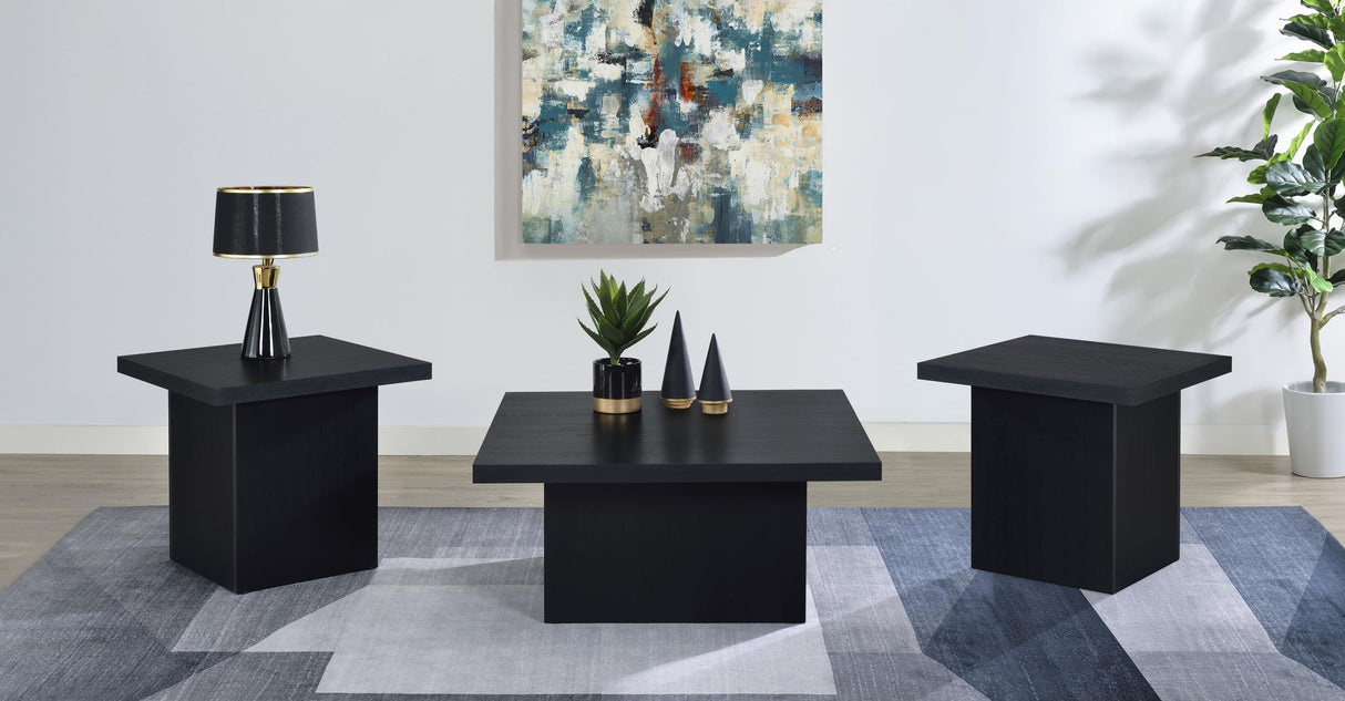 Devar Black 3-Piece Square Cocktail Coffee End Table Set from Coaster - Luna Furniture