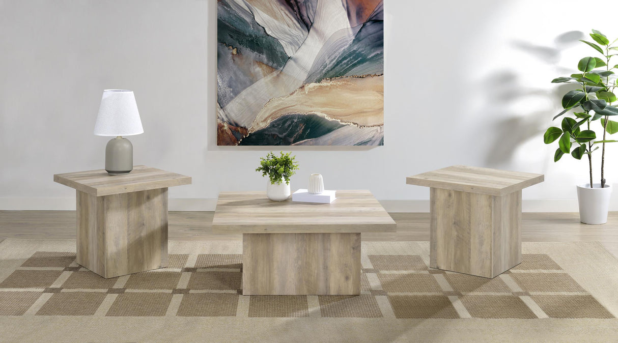 Devar Distressed Pine 3-Piece Square Coffee End Table Set from Coaster - Luna Furniture