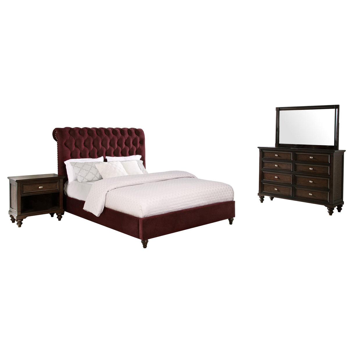 Devon Wine Red and Dark Oak 4-Piece Queen Bedroom Set from Coaster - Luna Furniture