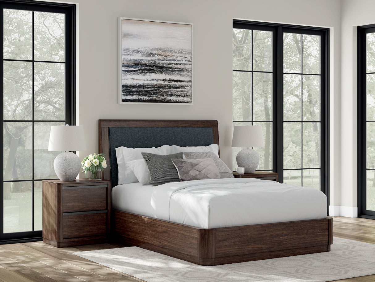 Dilenno Dark Brown Queen Upholstered Panel Bed from Ashley Furniture - Luna Furniture