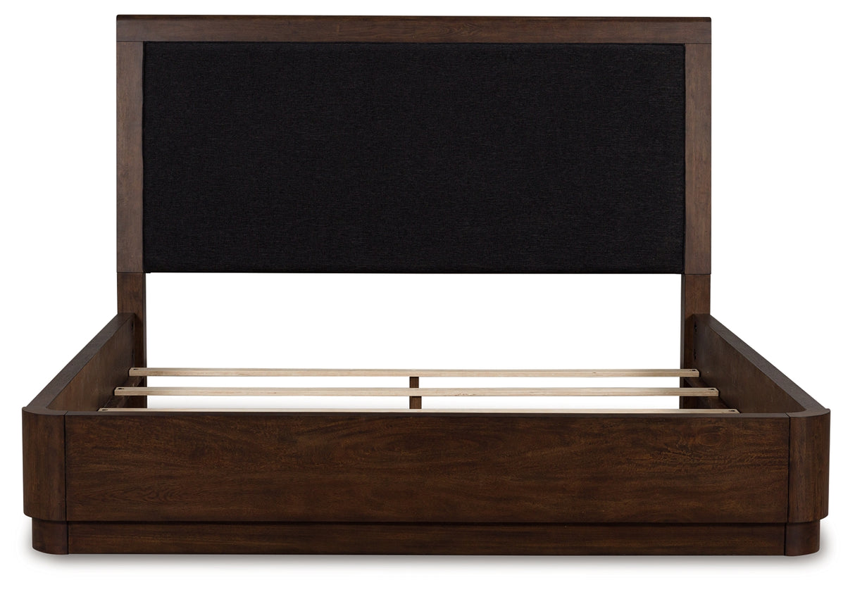 Dilenno Dark Brown Queen Upholstered Panel Bed from Ashley Furniture - Luna Furniture