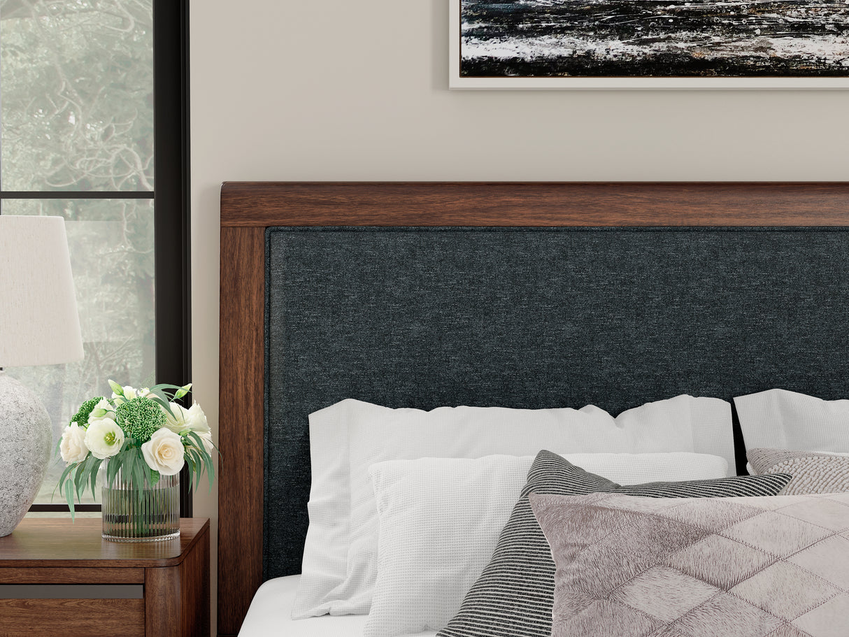 Dilenno Dark Brown Queen Upholstered Panel Bed from Ashley Furniture - Luna Furniture