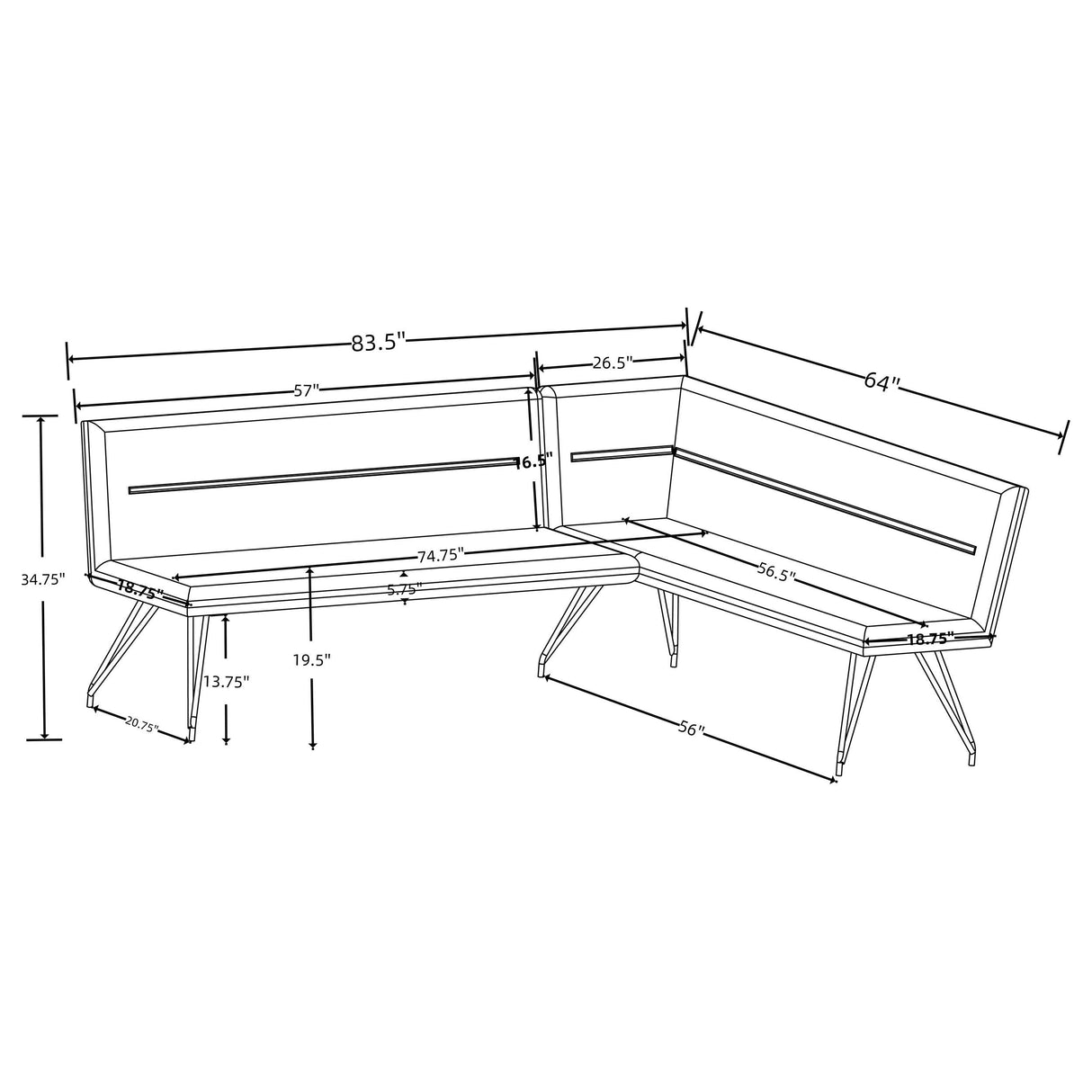 Dodson Gray Fabric Upholstered L-Shaped Nook Dining Bench from Coaster - Luna Furniture