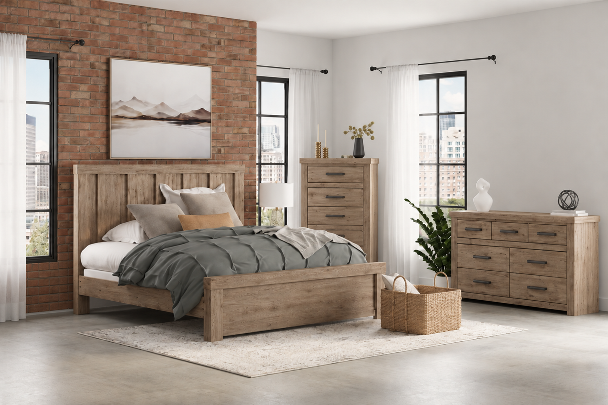 Oliandon Light Brown King Panel Bed, Dresser and Chest from Ashley - Luna Furniture