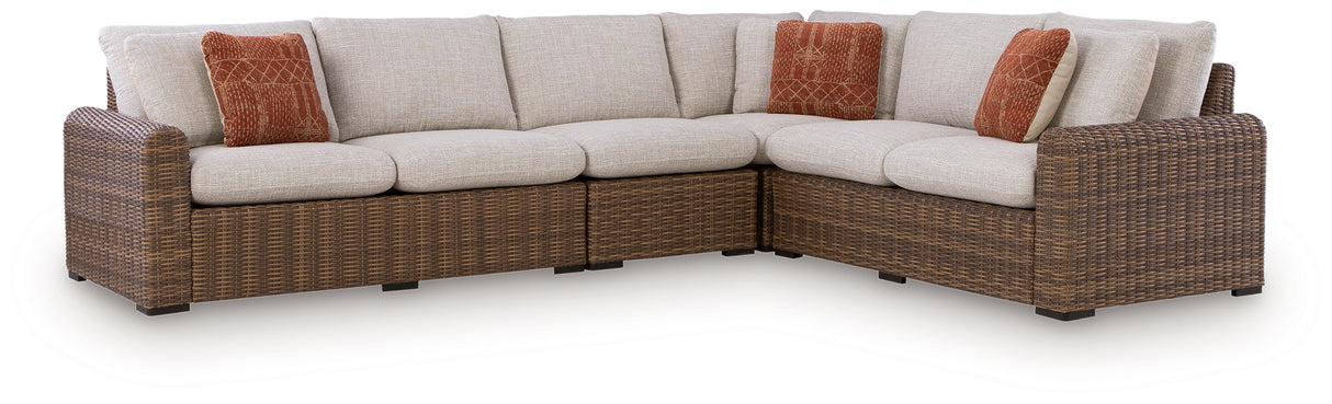 Dolan Creek Beige/Brown 4-Piece Outdoor Sectional from Ashley - Luna Furniture