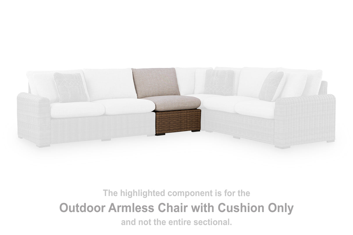 Dolan Creek Beige/Brown Outdoor Armless Chair with Cushion from Ashley - Luna Furniture