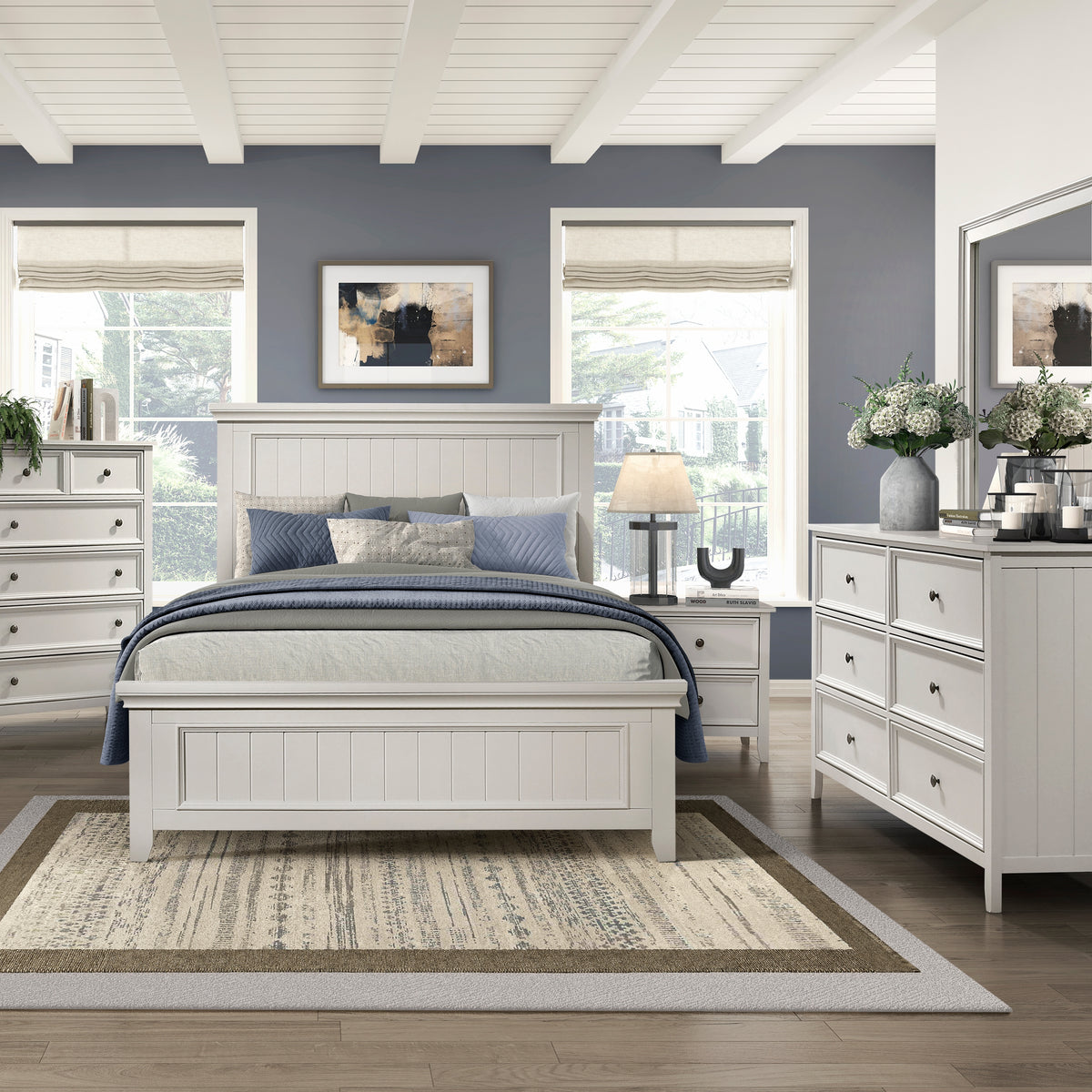 white modern dresser and nightstand set Donahue White Panel Bedroom Set – Luna Furniture