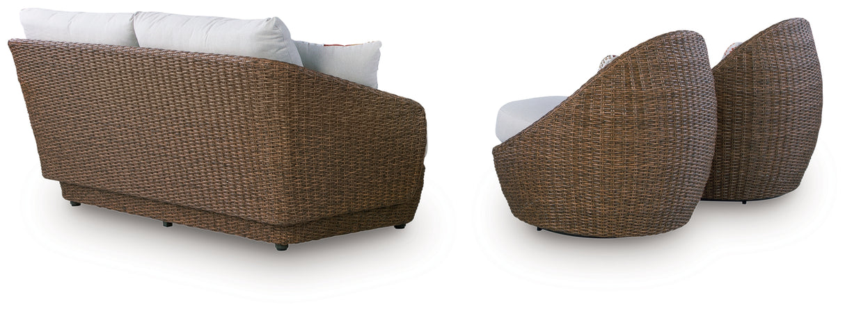 Double Point Beige Outdoor Loveseat/2 Swivel Chairs (Set of 3) from Ashley Furniture - Luna Furniture