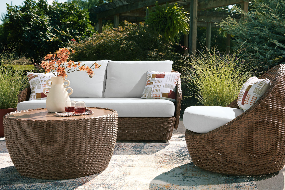 Double Point Beige Outdoor Seating Set from Ashley Furniture - Luna Furniture