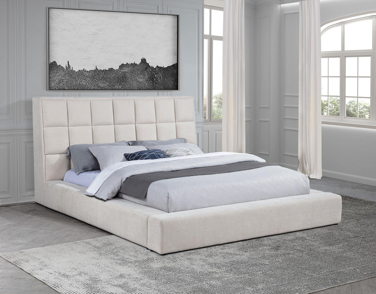 Dreux Cream Upholstered California King Panel Platform Bed from Coaster - Luna Furniture