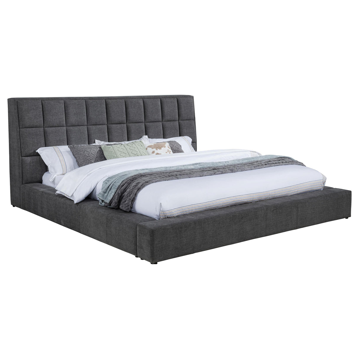 Dreux Gray Upholstered California King Panel Platform Bed from Coaster - Luna Furniture