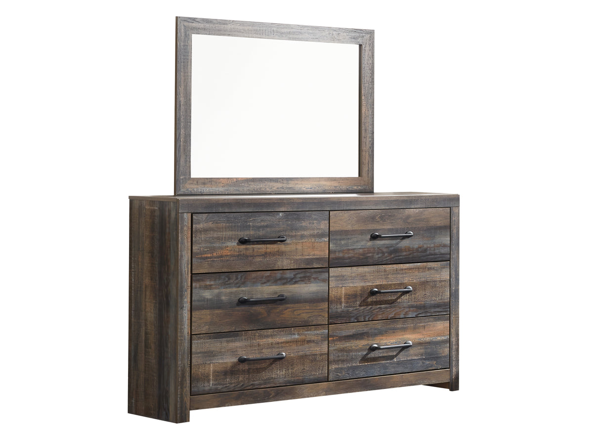Drystan King Bookcase Bed with 2 Storage Drawers with Mirrored Dresser and Chest in Multi from Ashley - Luna Furniture