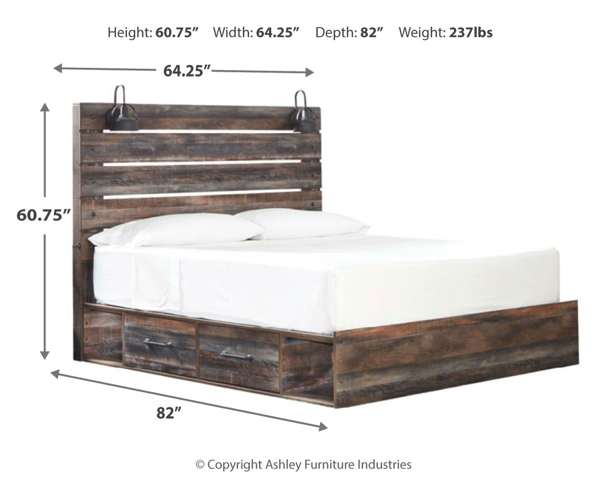 Drystan King Panel Bed with 4 Storage Drawers with Mirrored Dresser, Chest and 2 Nightstands in Multi from Ashley - Luna Furniture