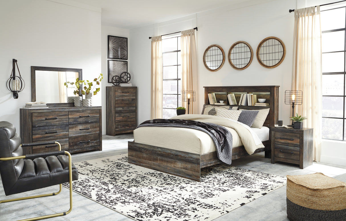 Drystan Queen Bookcase Bed with Mirrored Dresser, Chest and 2 Nightstands in Multi from Ashley - Luna Furniture