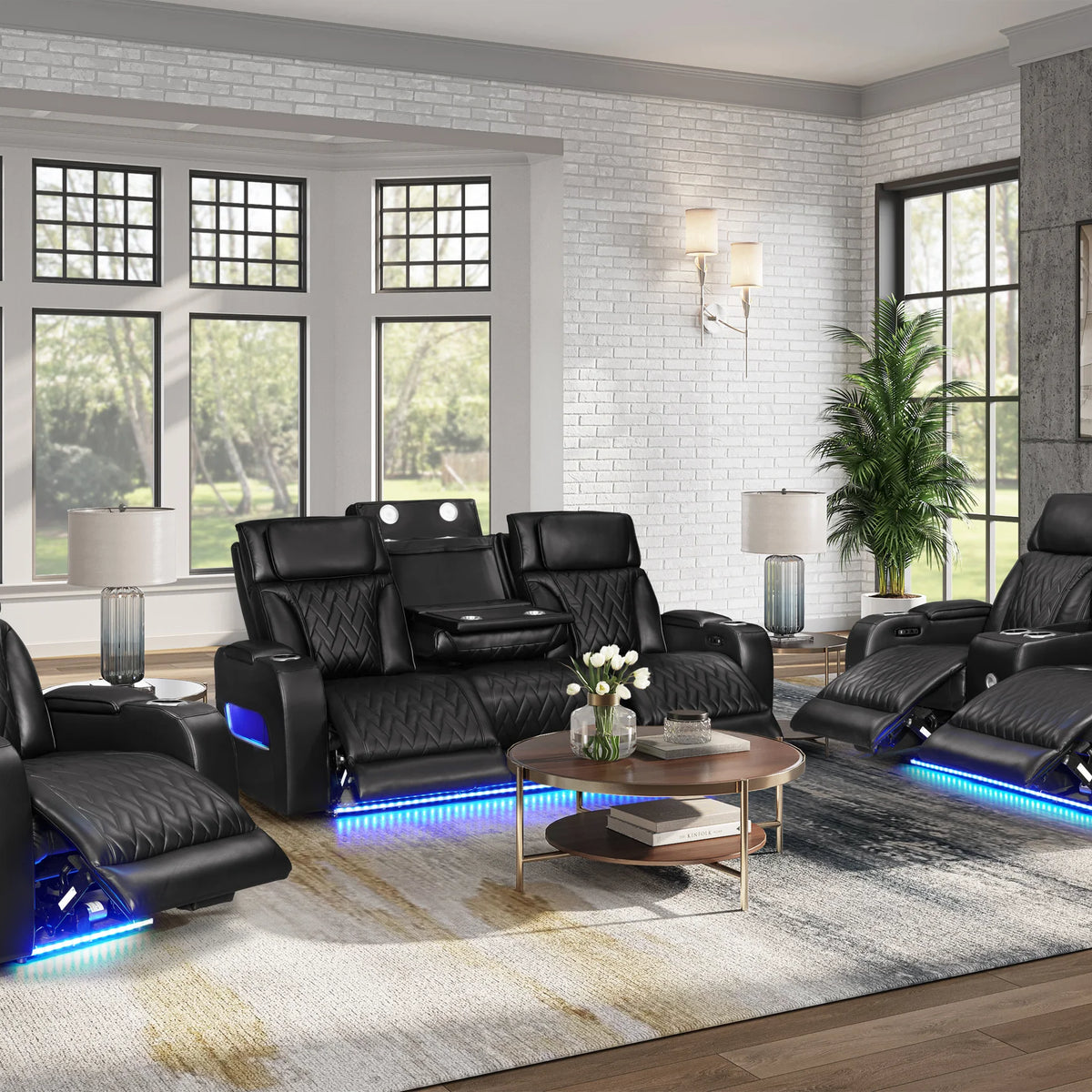 Happy Homes Dubai Black 3-Piece Power Reclining Living Room Set