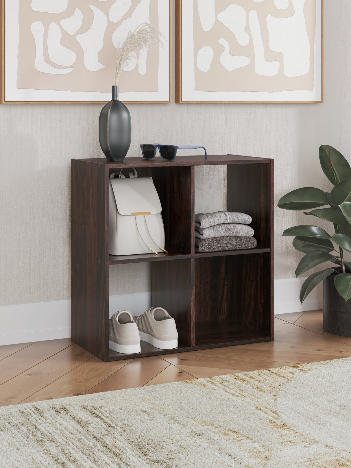 Glosmount Cherry/Light Brown Four Cube Organizer from Ashley - Luna Furniture