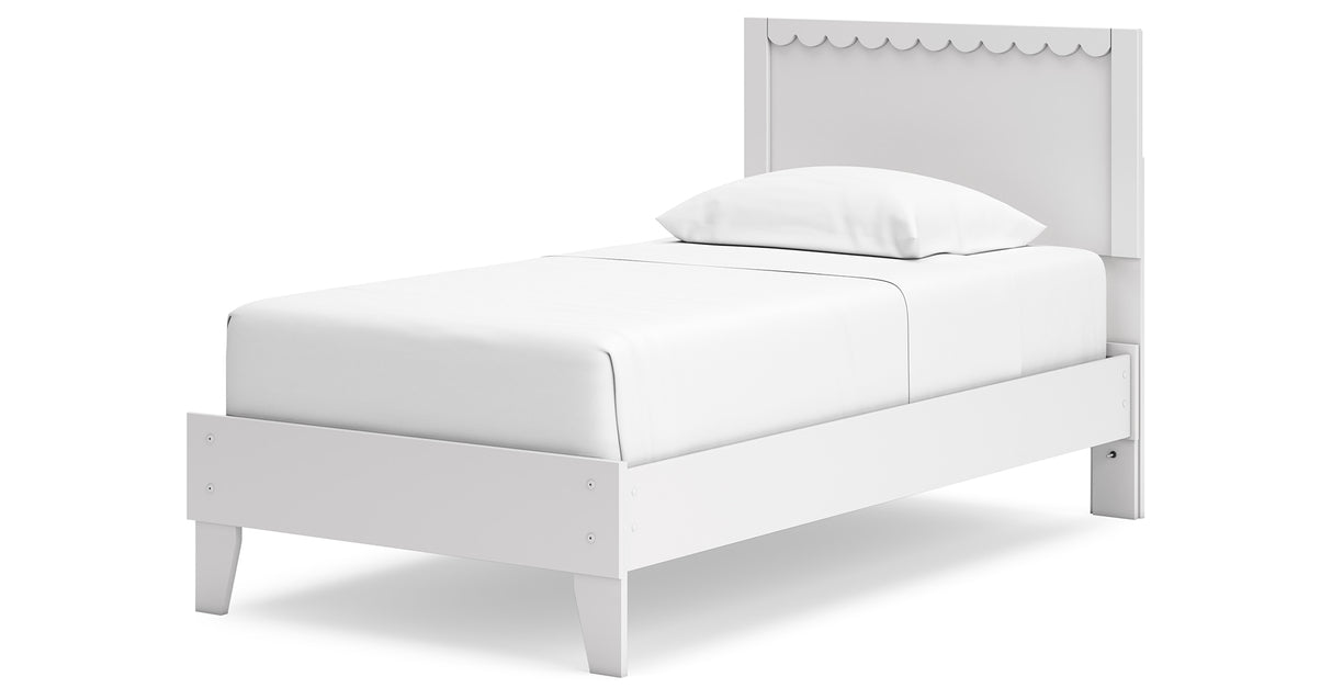 Hallityn Twin Panel Platform Bed with Dresser, Chest and 2 Nightstands in White from Ashley - Luna Furniture