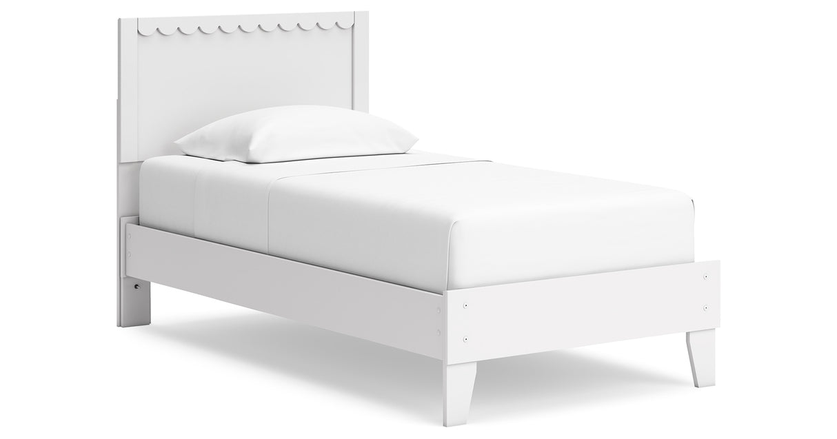 Hallityn Twin Panel Platform Bed with Dresser, Chest and 2 Nightstands in White from Ashley - Luna Furniture