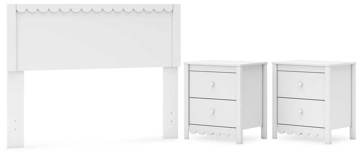 Hallityn Full Panel Headboard with 2 Nightstands in White from Ashley Furniture - Luna Furniture