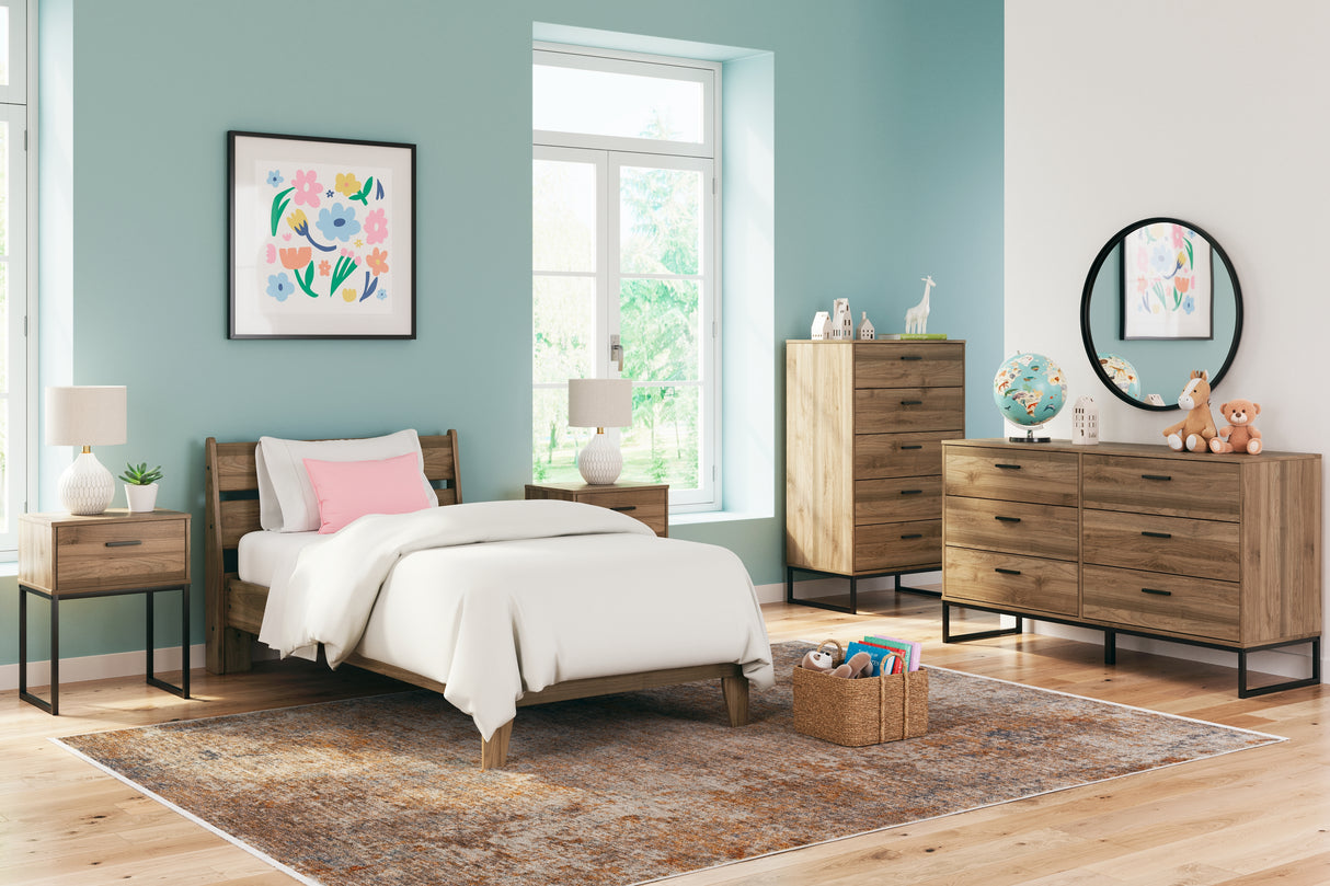 Deanlow Queen Panel Headboard with Dresser and Nightstand in Honey from Ashley Furniture - Luna Furniture