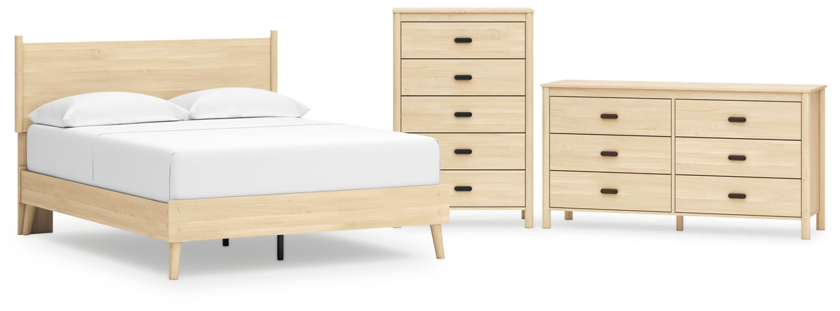 Cabinella Queen Platform Panel Bed with Dresser and Chest in Tan from Ashley - Luna Furniture