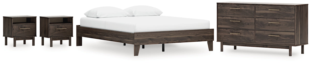 Calverson Mocha Queen Platform Bed with Dresser and 2 Nightstands from Ashley Furniture - Luna Furniture