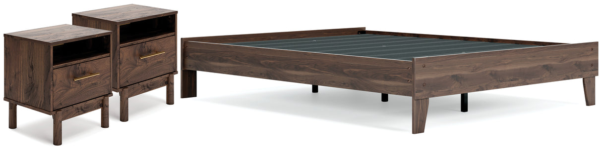 Calverson Queen Platform Bed with 2 Nightstands in Mocha from Ashley - Luna Furniture