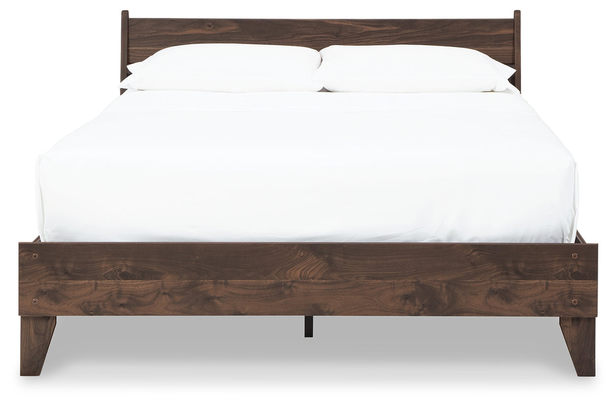 Calverson Mocha Queen Panel Platform Bed with Dresser and Nightstand from Ashley - Luna Furniture