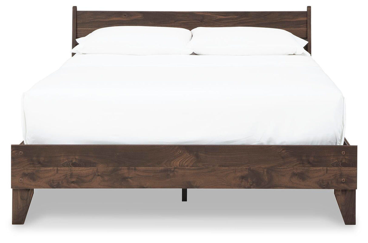 Calverson Mocha Queen Panel Platform Bed with Dresser and Nightstand from Ashley Furniture - Luna Furniture