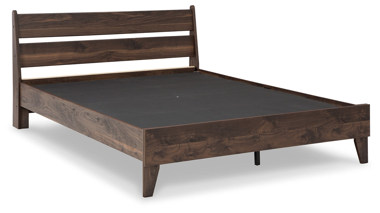 Calverson Mocha Queen Panel Platform Bed with Dresser and Nightstand from Ashley - Luna Furniture