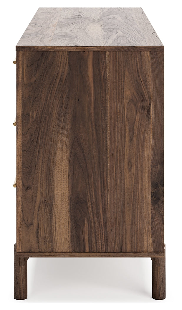 Calverson Mocha Queen Panel Platform Bed with Dresser and Nightstand from Ashley - Luna Furniture