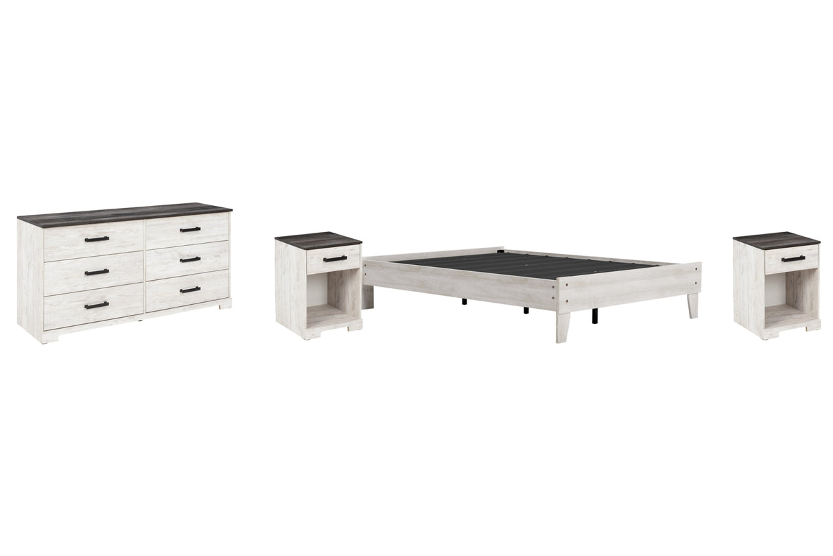 Shawburn Full Platform Bed with Dresser and 2 Nightstands in Whitewash from Ashley - Luna Furniture