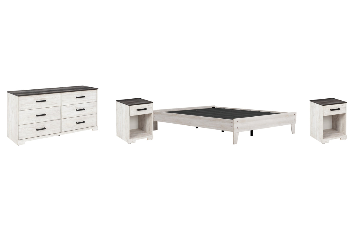 Shawburn Queen Platform Bed with Dresser and 2 Nightstands in Whitewash from Ashley Furniture - Luna Furniture