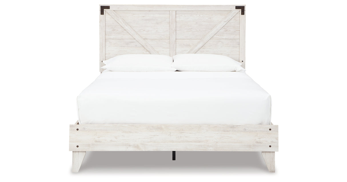 Shawburn Queen Panel Platform Bed with 2 Nightstands in White/Dark Charcoal Gray from Ashley Furniture - Luna Furniture