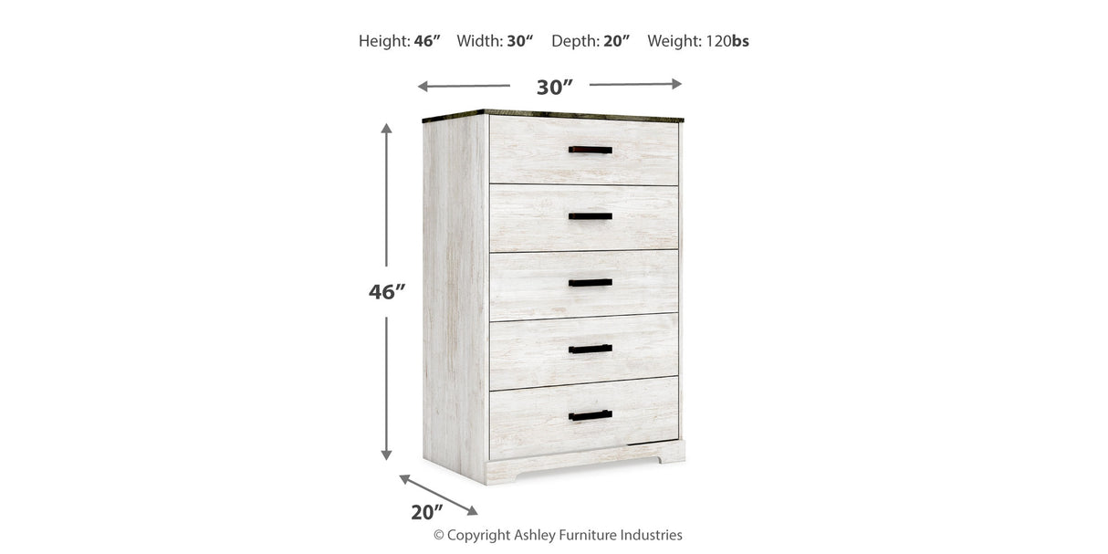 Shawburn Full Platform Bed with Dresser, Chest and Nightstand in Whitewash from Ashley Furniture - Luna Furniture