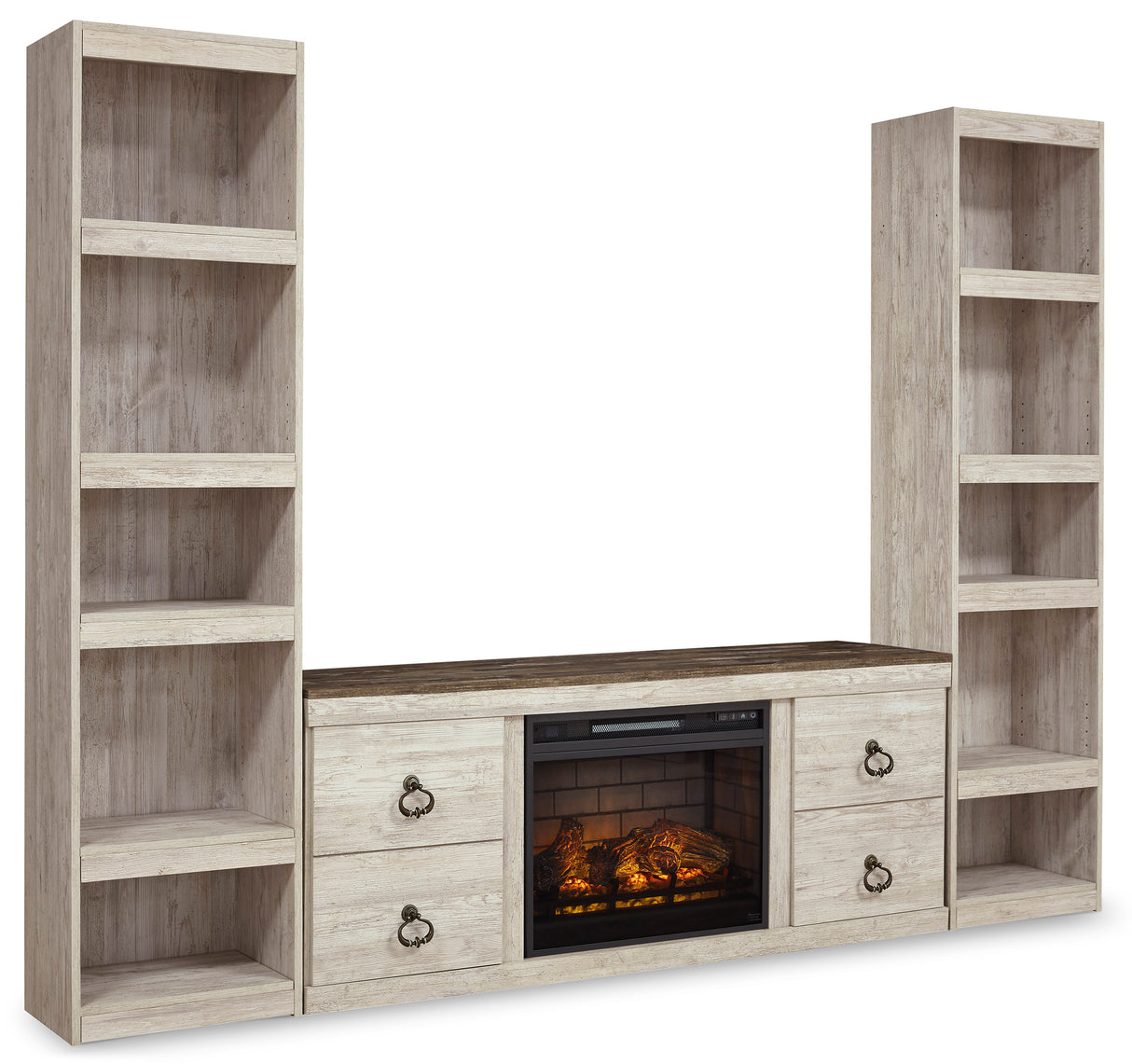 Willowton Whitewash 3-Piece Entertainment Center with Electric Fireplace from Ashley - Luna Furniture