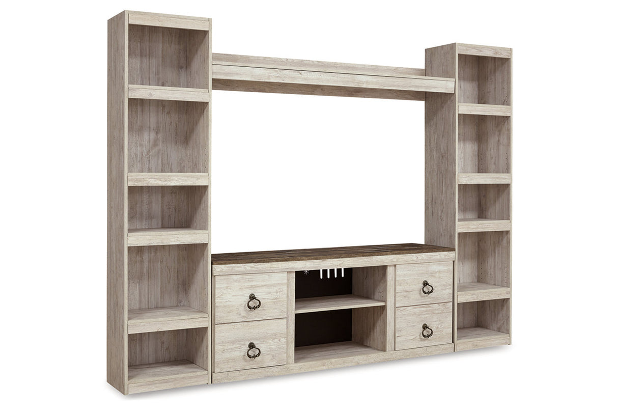 Willowton Whitewash 4-Piece Entertainment Center from Ashley - Luna Furniture