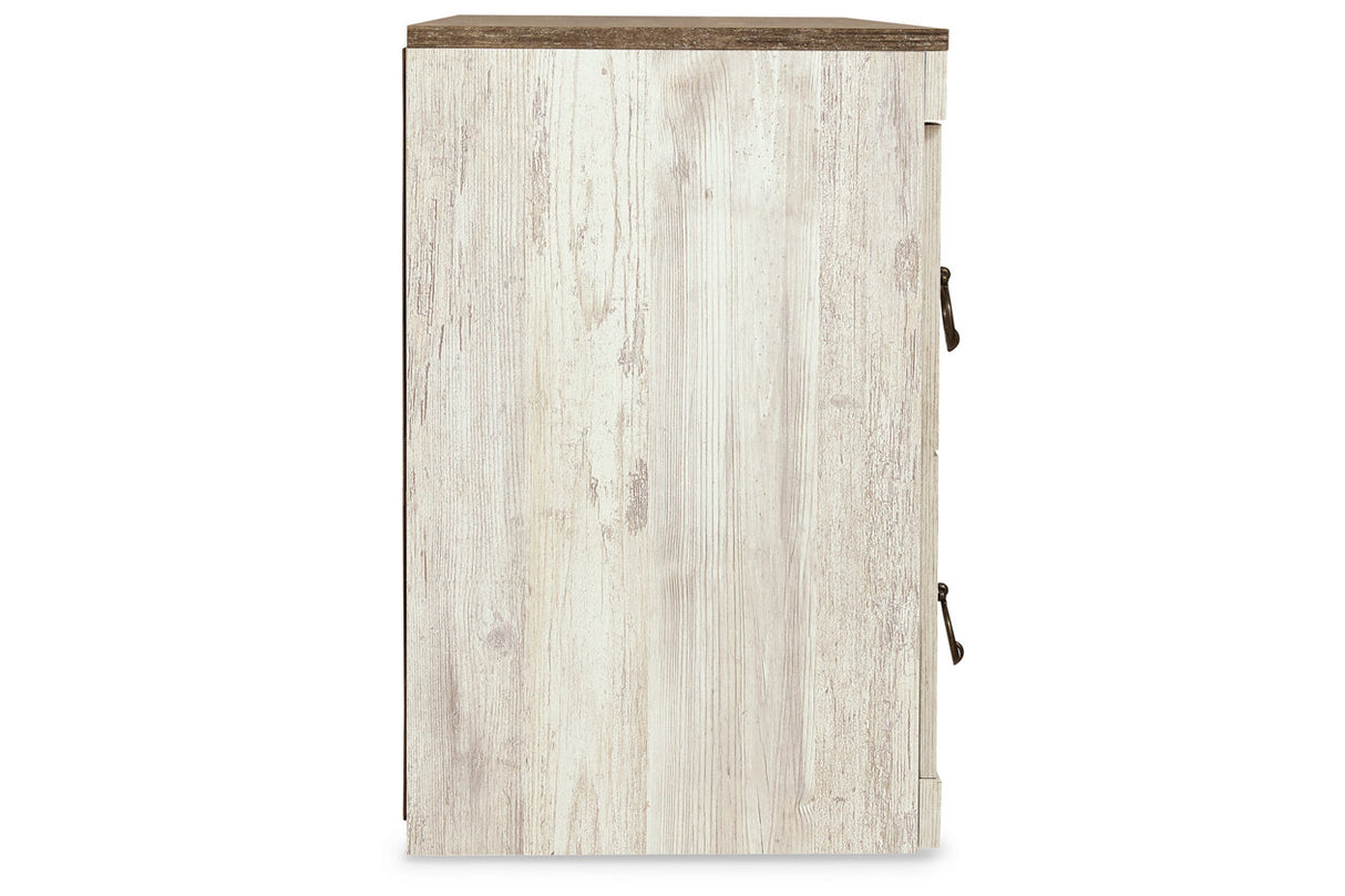 Willowton Whitewash 4-Piece Entertainment Center with Electric Fireplace from Ashley - Luna Furniture