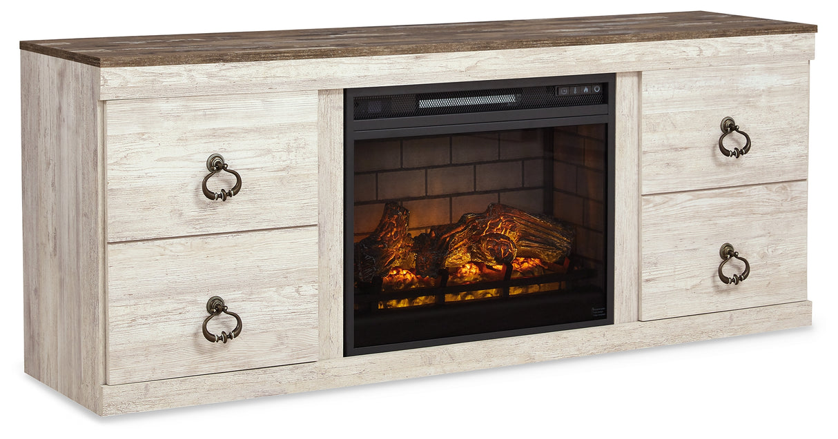 Willowton Whitewash 4-Piece Entertainment Center with Electric Fireplace from Ashley - Luna Furniture