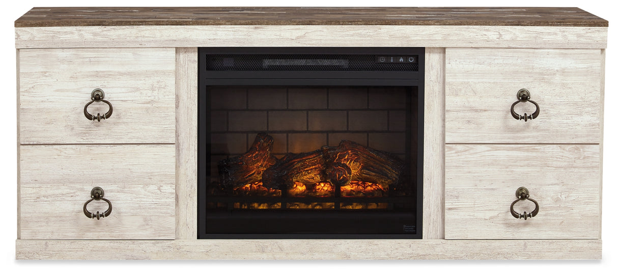 Willowton Whitewash 4-Piece Entertainment Center with Electric Fireplace from Ashley - Luna Furniture