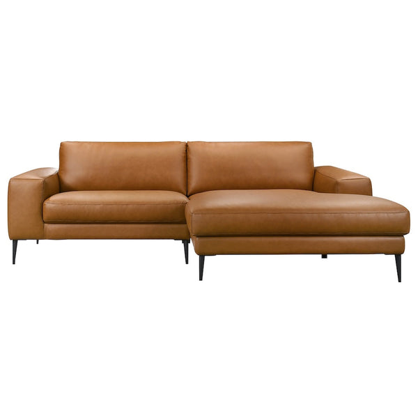 Easley Tan Vegan Leather Wide-Arm Chaise Sectional Sofa